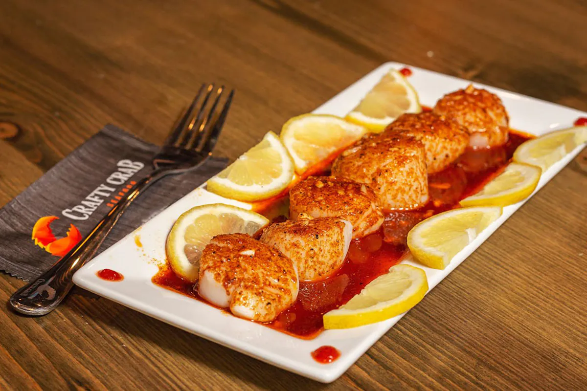 Blackened Scallops at Crafty Crab, a Seafood Restaurant in Wilmington