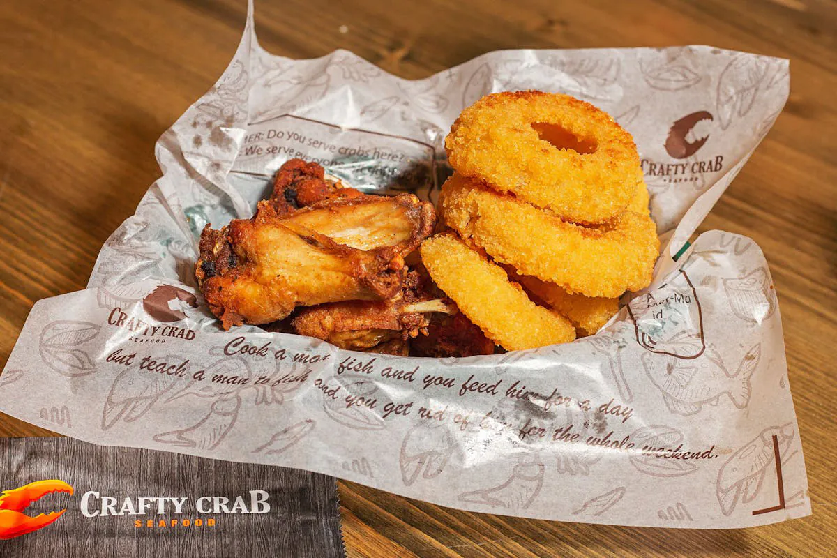 Wings & Onion Rings at Crafty Crab, a Seafood Restaurant in Wilmington